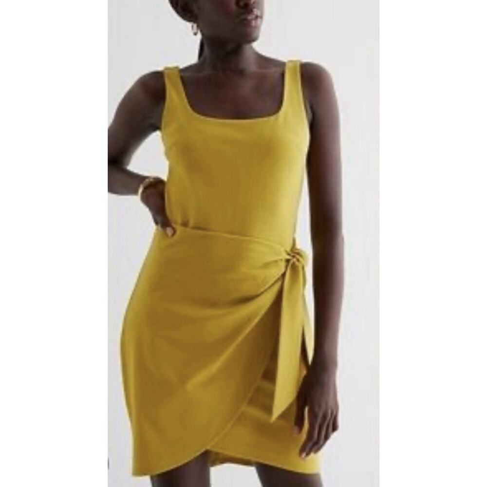 Express Mustard Yellow Scoop Neck Sleeveless Tie Wrap Mini Sheath Dress Size XS